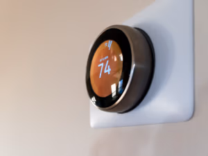 close up of Nest thermostat 