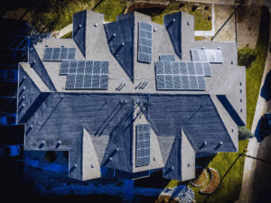 solar panels on rooftop of large home