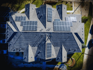 solar panels on rooftop of large home