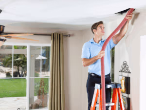 HVAC tech cleaning air ducts in dire need of cleaning 