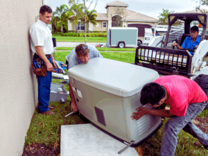 Electricians installing whole home generator